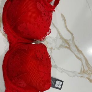 Cacique Vibrant Red Floral Lace Bra